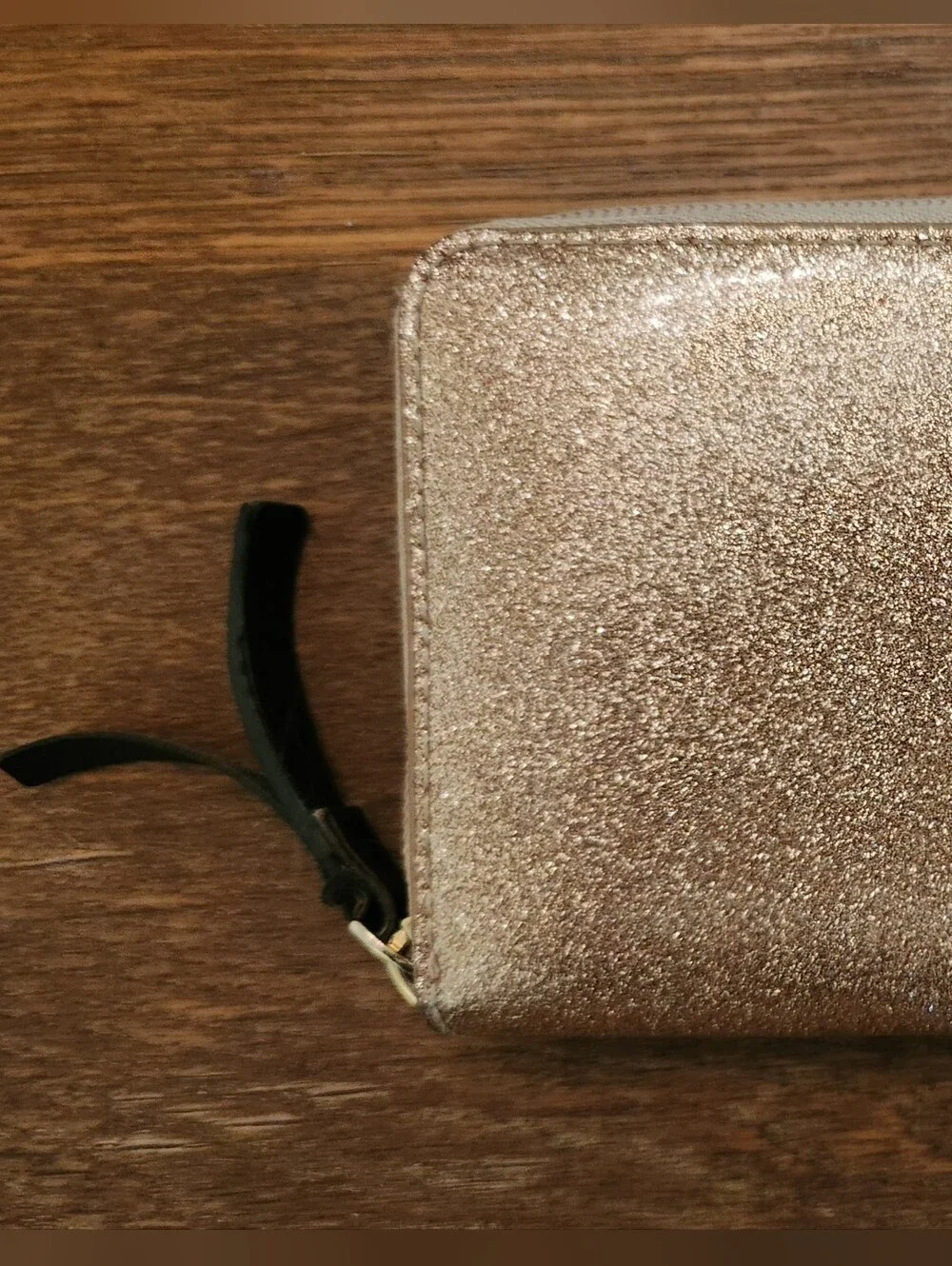 Kate Spade glitter zip-around wallet in rose gold Like NEW UNUSED